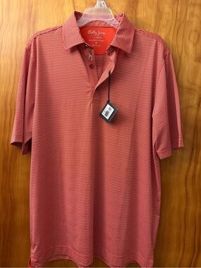 NWTs Bobby Jones Coral Red Thin-Strip Polo